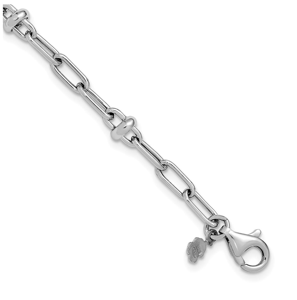 Sterling Silver RH-plated Polished Fancy Link w/1in ext. Bracelet