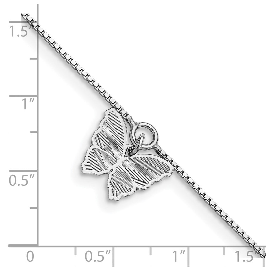 Sterling Silver Rhodium-plated Butterfly Charm 10 inch Plus 1 inch Extender - Total 11 inch Anklet