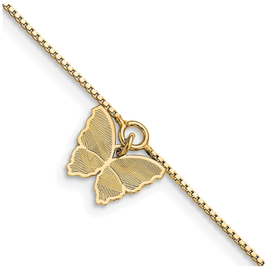 Sterling Silver Gold-plated Butterfly Charm 10 inch Plus 1 inch Extender - Total 11 inch Anklet