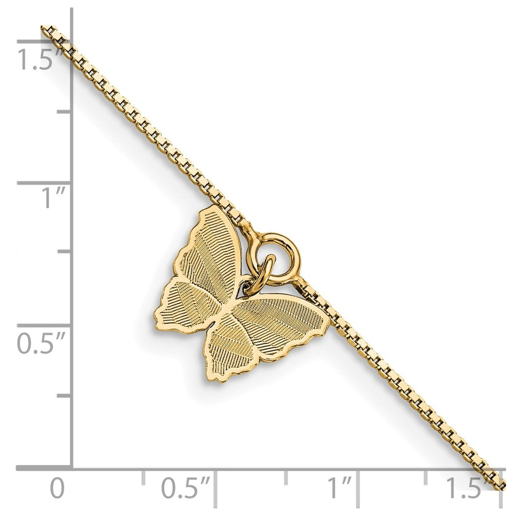 Sterling Silver Gold-plated Butterfly Charm 9 inch Plus 1 inch Extender - Total 10 inch Anklet