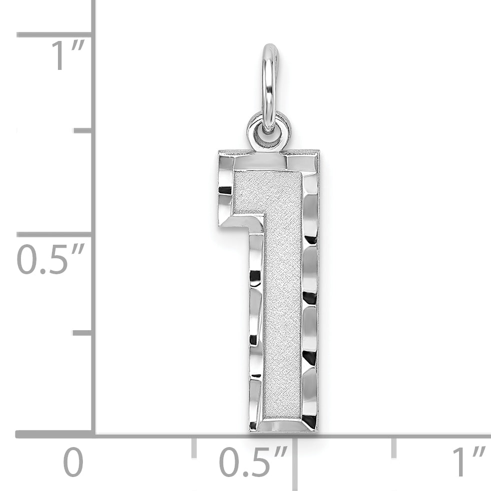 Sterling Silver Rhodium plated Large Diamond-cut #1 Charm