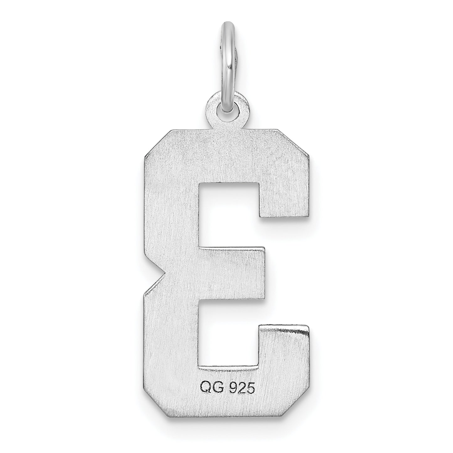Sterling Silver Rhodium plated Large Diamond-cut #3 Charm