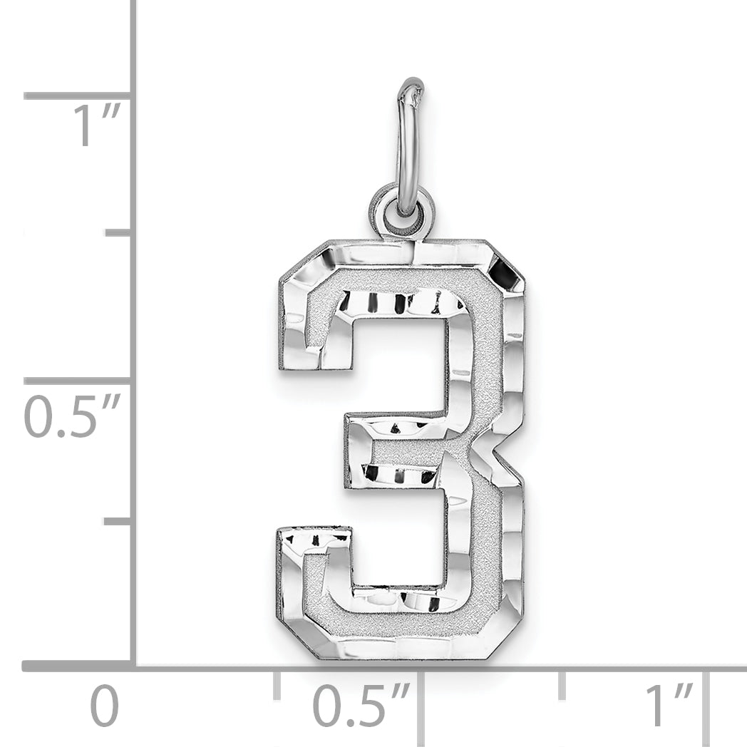 Sterling Silver Rhodium plated Large Diamond-cut #3 Charm