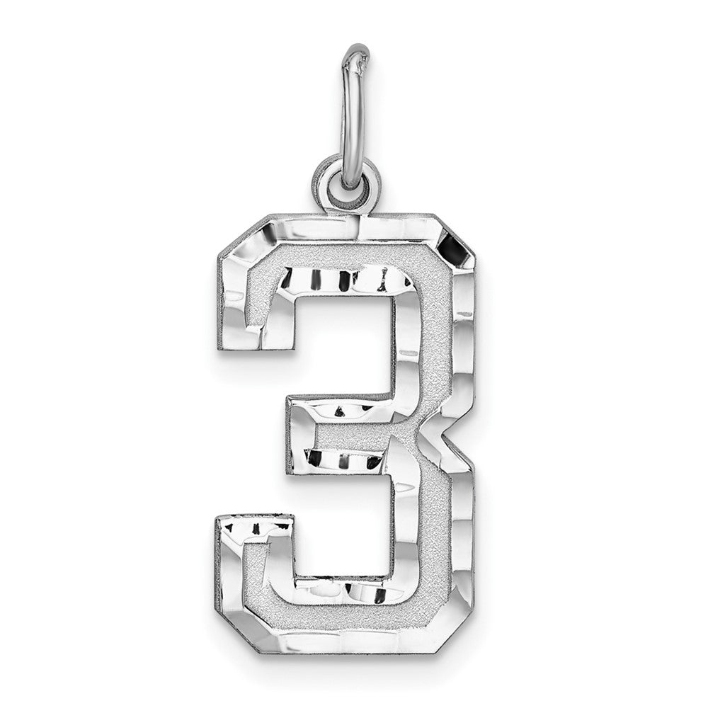 Sterling Silver Rhodium plated Large Diamond-cut #3 Charm