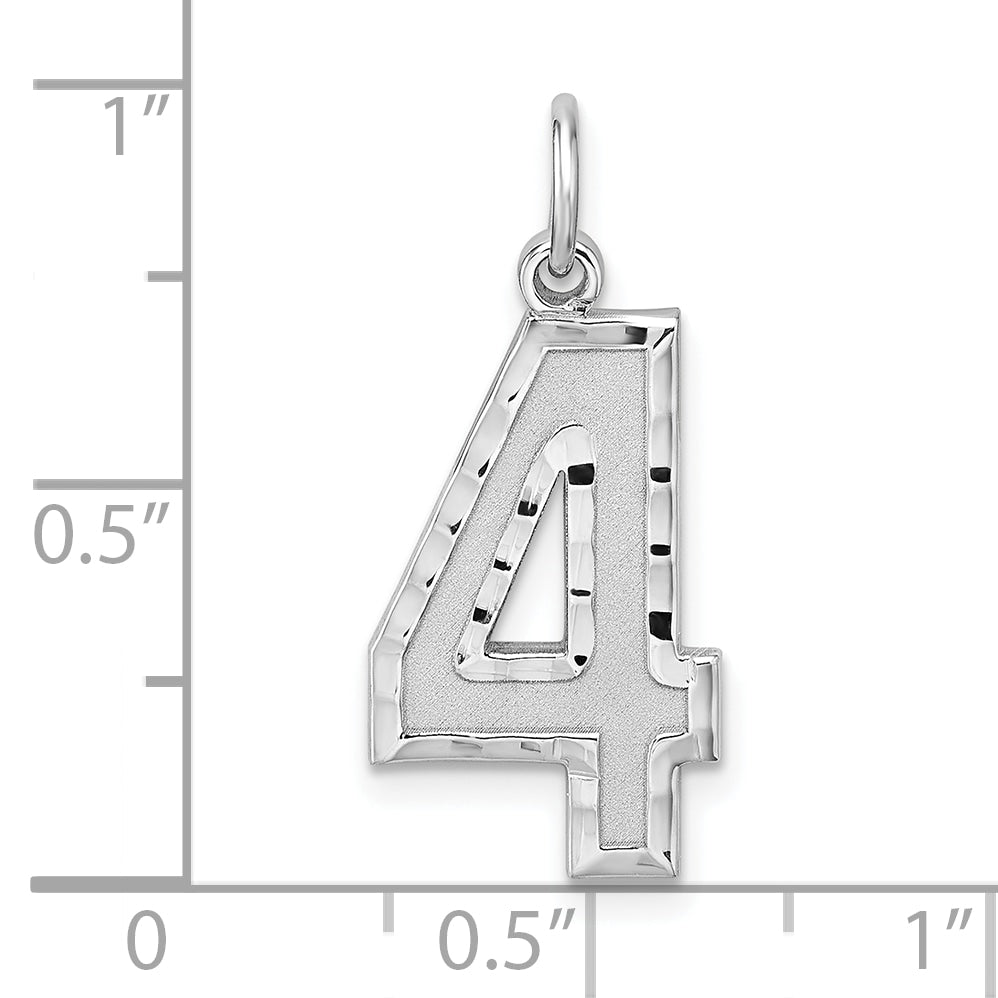 Sterling Silver Rhodium plated Large Diamond-cut #4 Charm