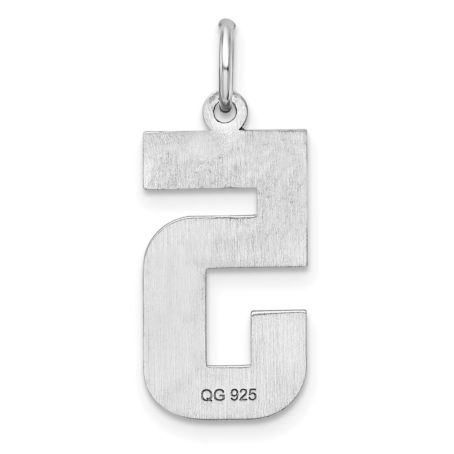 Sterling Silver Rhodium plated Large Diamond-cut #5 Charm