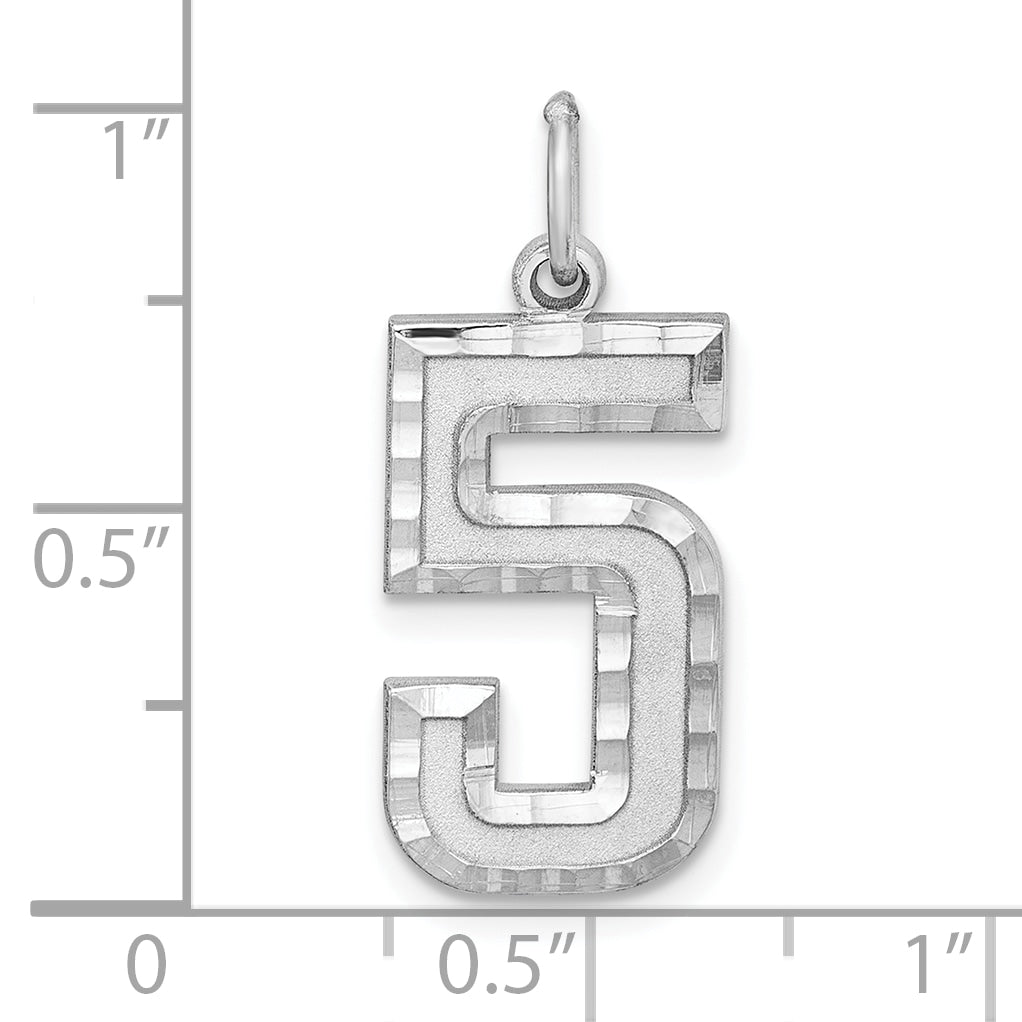 Sterling Silver Rhodium plated Large Diamond-cut #5 Charm