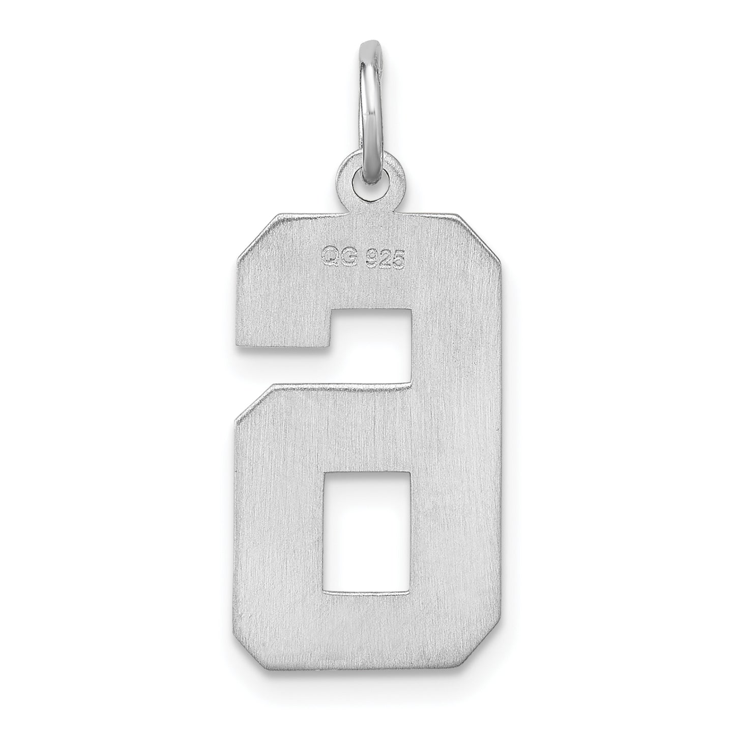Sterling Silver Rhodium plated Large Diamond-cut #6 Charm