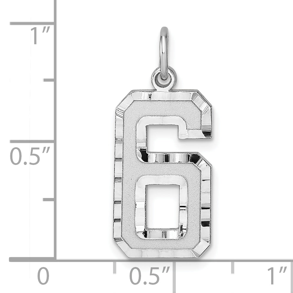 Sterling Silver Rhodium plated Large Diamond-cut #6 Charm