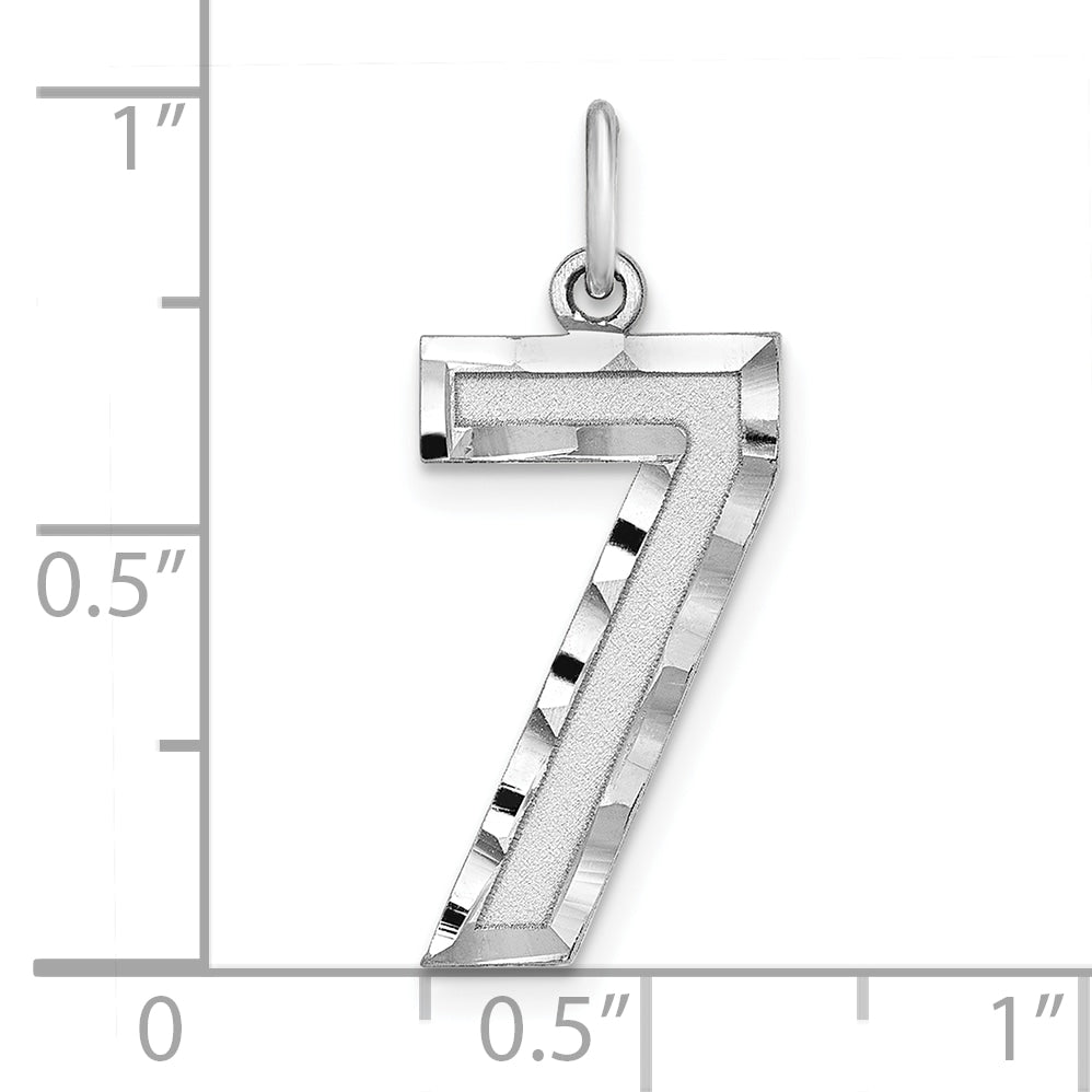 Sterling Silver Rhodium plated Large Diamond-cut #7 Charm