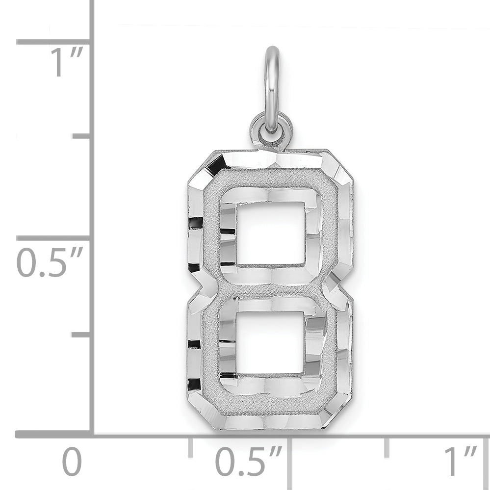 Sterling Silver Rhodium plated Large Diamond-cut #8 Charm