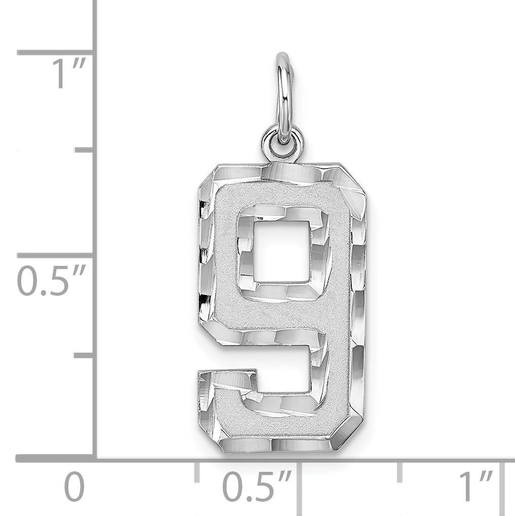 Sterling Silver Rhodium plated Large Diamond-cut #9 Charm