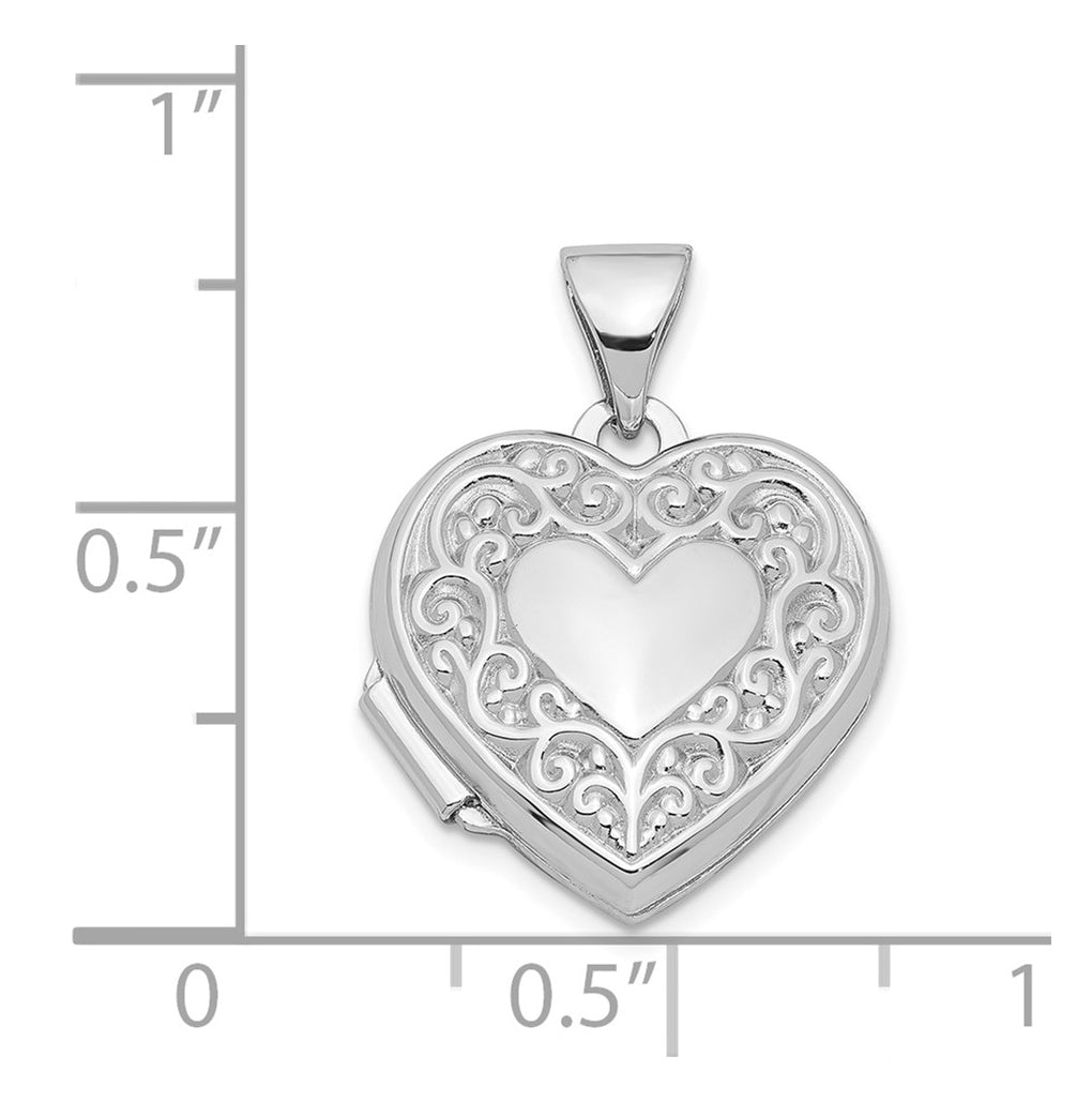 Sterling Silver Rhodium-plated Scroll Border Heart Locket – Elegant Jewelry Gift for Birthday, Anniversary, Engagement, Wedding