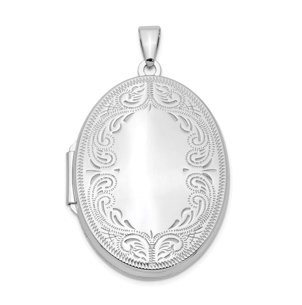 Sterling Silver Rhodium-plated 31mm Oval Scroll Locket – Elegant Jewelry Gift for Birthday, Anniversary, Engagement, Wedding