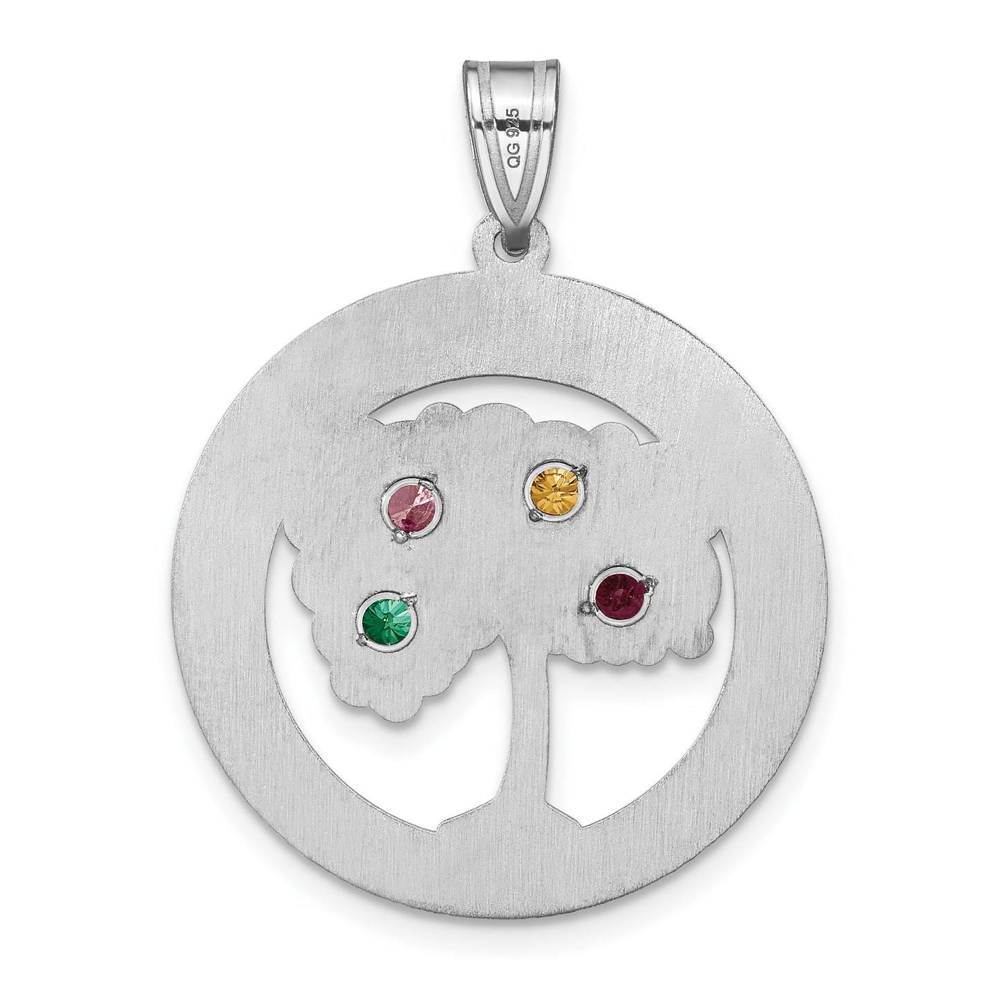 Sterling Silver Rhodium plated Family Tree 4 Name Crystal Necklace