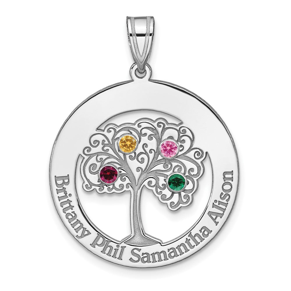 Sterling Silver Rhodium plated Family Tree 4 Name Crystal Necklace