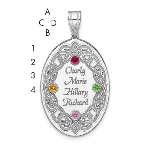 Sterling Silver Rhodium plated Crystal Family 4 Name Necklace