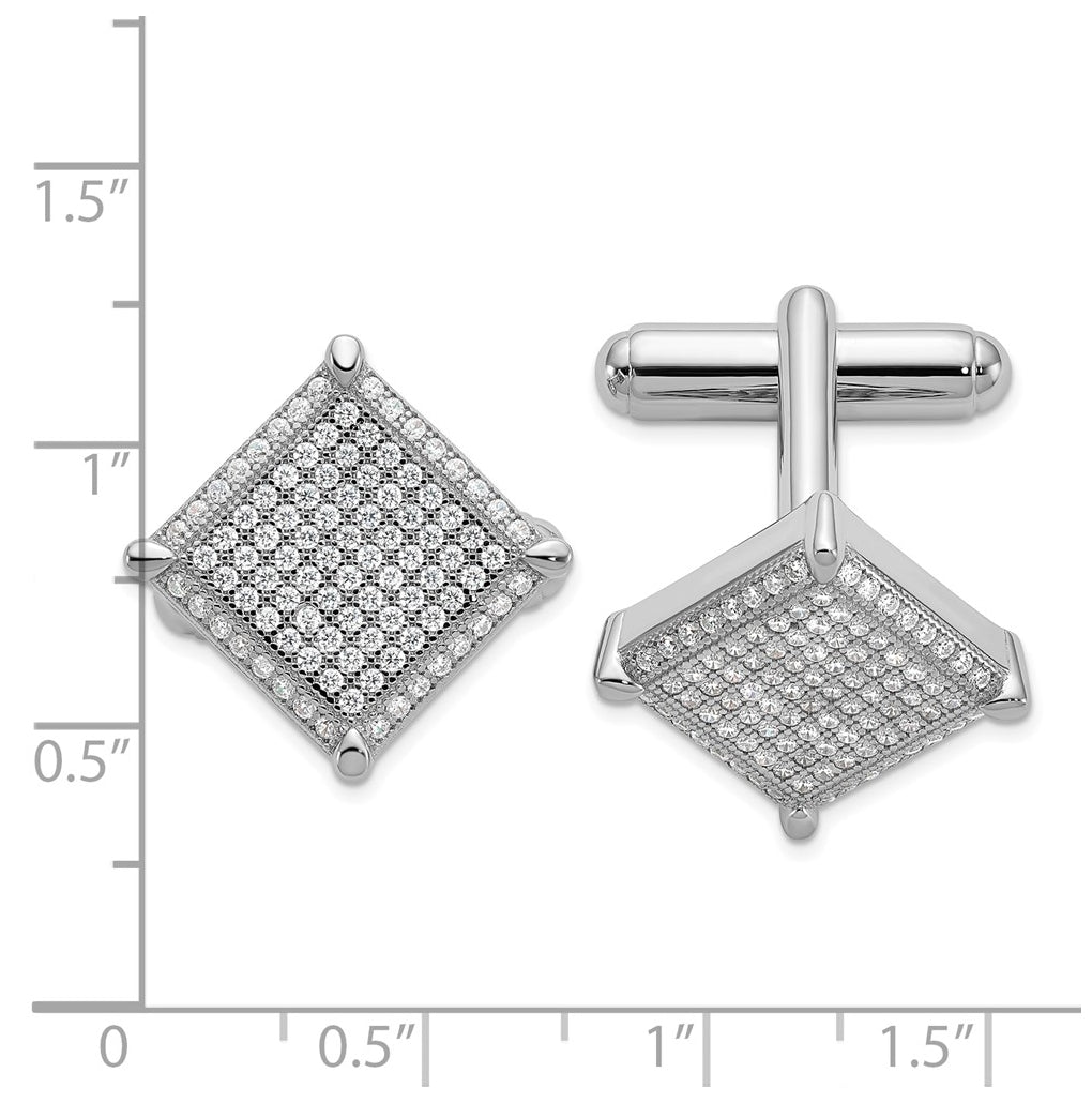 Sterling Silver Brilliant Embers Rhodium-plated Cubic Zirconia Cufflinks – Elegant Jewelry Gift for Birthday, Anniversary, Engagement, Wedding