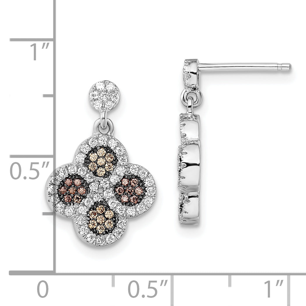 Brilliant Embers Sterling Silver Rhodium plated 150 Stone Micro Pav‚ Champagne and White Cubic Zirconia Flower Dangle Post Earrings