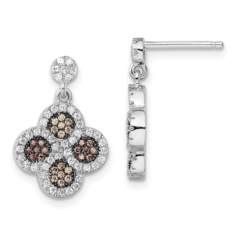 Brilliant Embers Sterling Silver Rhodium plated 150 Stone Micro Pav‚ Champagne and White Cubic Zirconia Flower Dangle Post Earrings