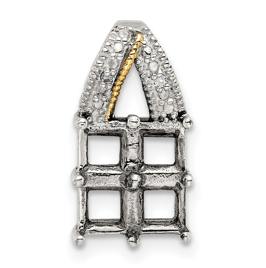 Sterling Silver & 14k 4-stone and Diamond Mother's Pendant on 18in Chain