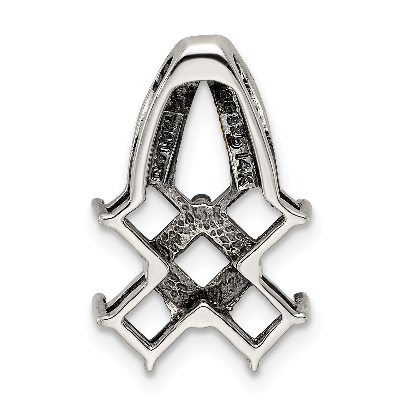 Sterling Silver Antiqued with 14k Five-stone with Diamond Mothers Pendant Semi-Mount