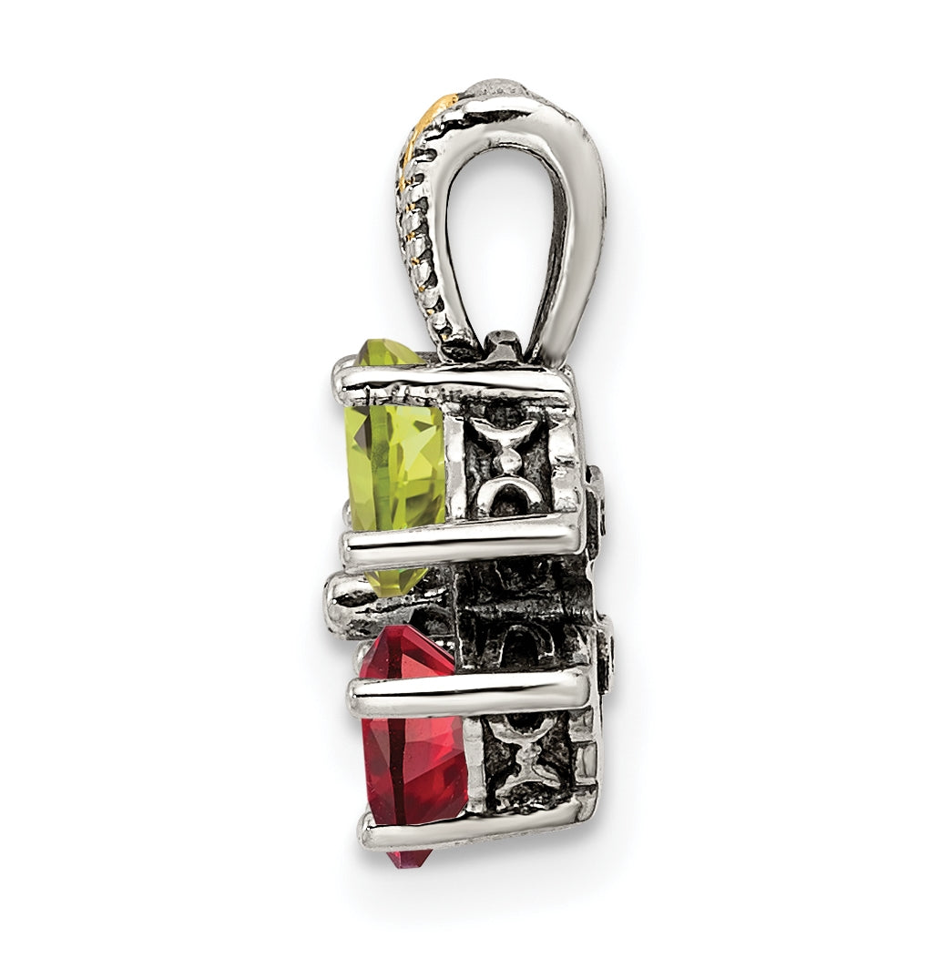Sterling Silver & 14k Four-stone Mother's Pendant on 18in Chain