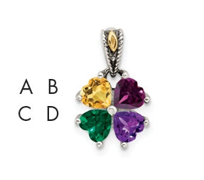 Sterling Silver & 14k Four-stone Mother's Pendant on 18in Chain