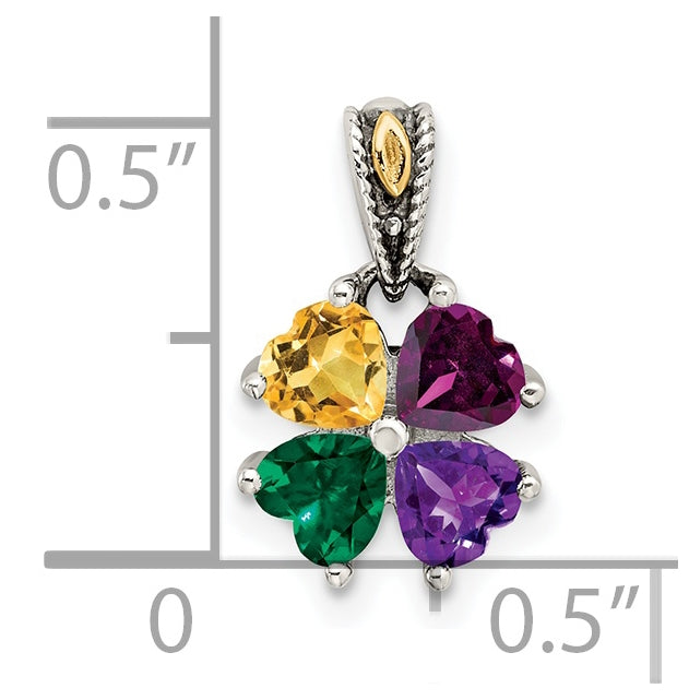 Sterling Silver & 14k Four-stone Mother's Pendant on 18in Chain