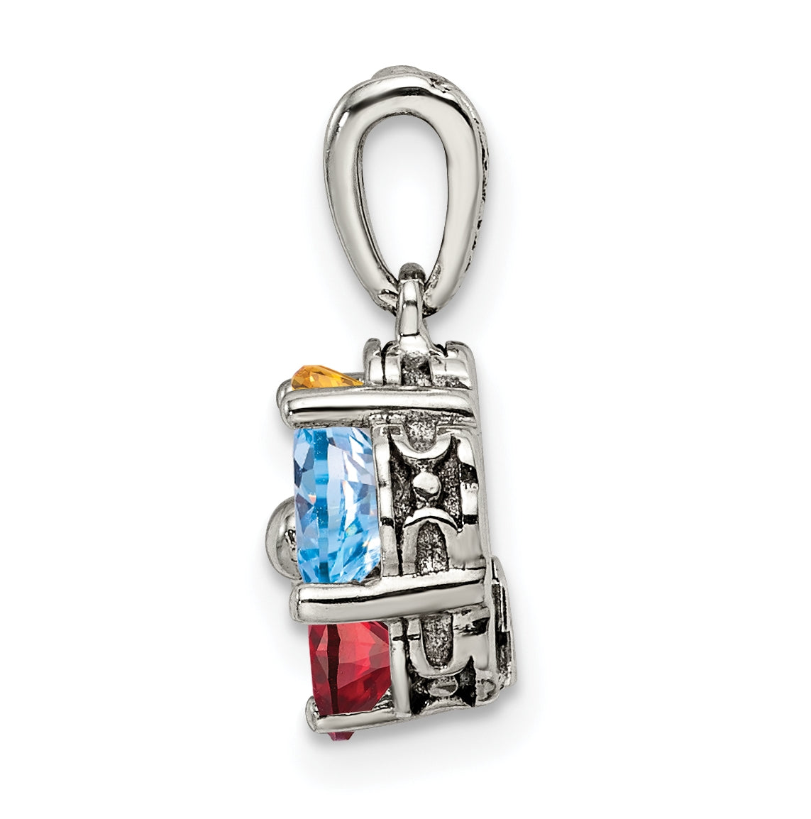 Sterling Silver & 14k Five-stone Mother's Pendant on 18in Chain