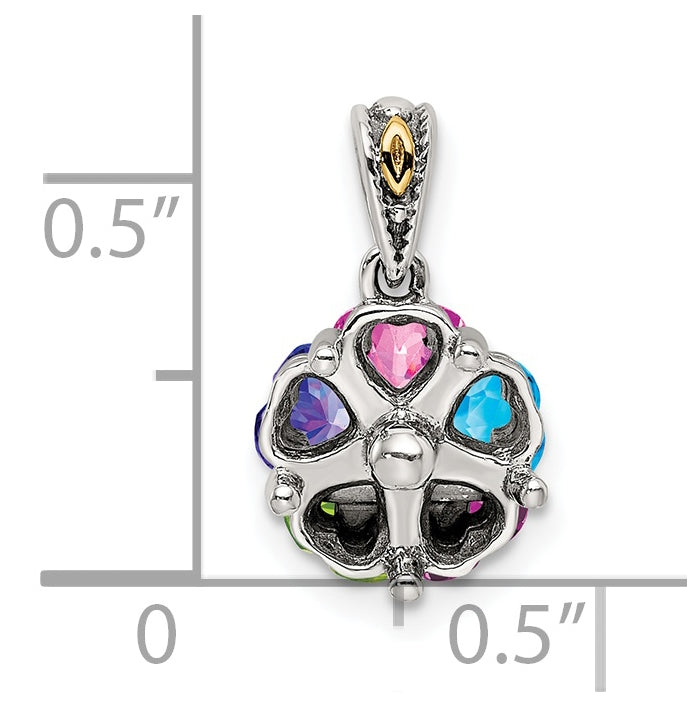 Sterling Silver & 14k Five-stone Mother's Pendant on 18in Chain