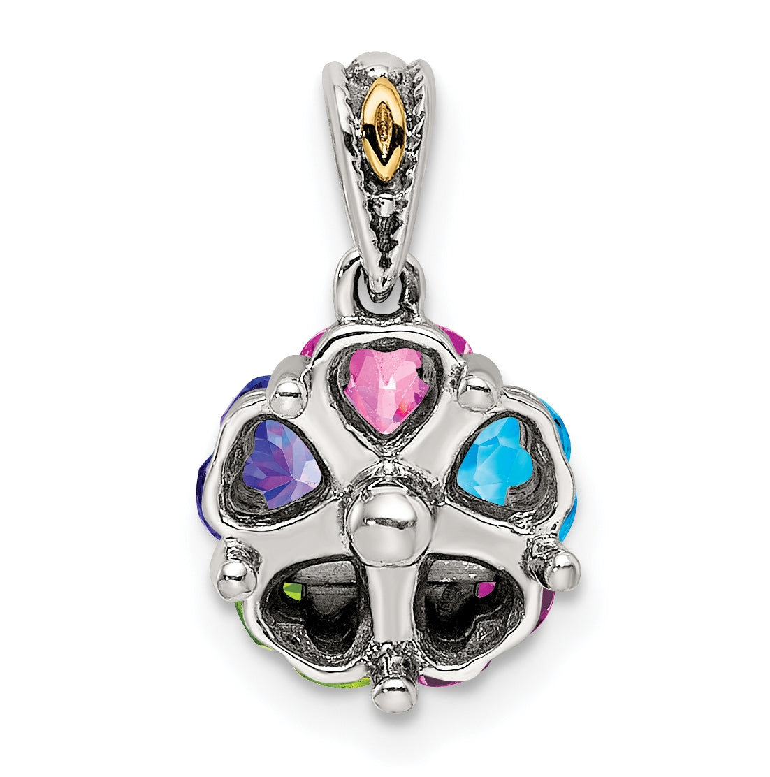 Sterling Silver & 14k Five-stone Mother's Pendant on 18in Chain