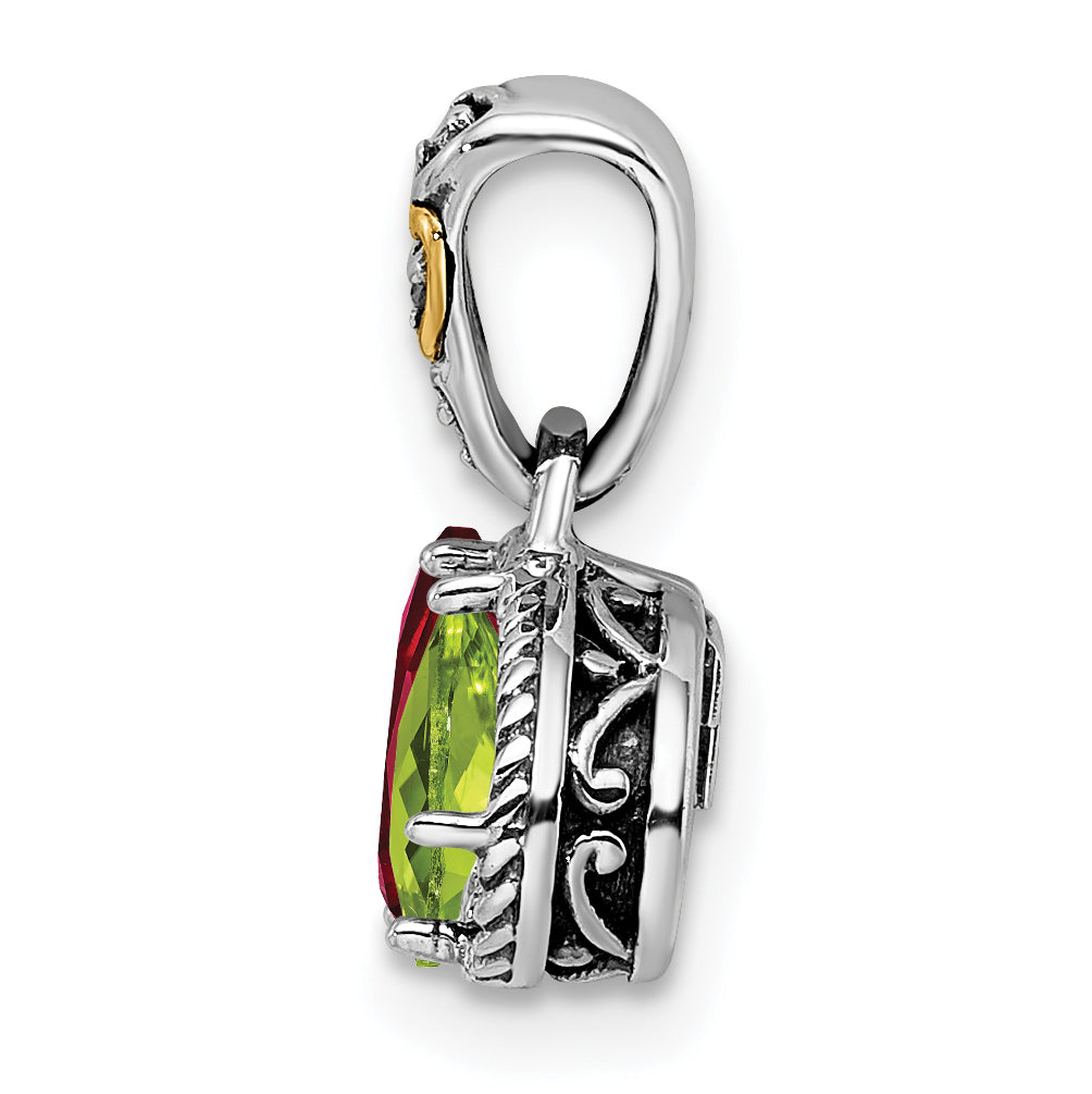Sterling Silver Antiqued with 14k 2-stone with Diamond Mothers Pendant Semi-Mount