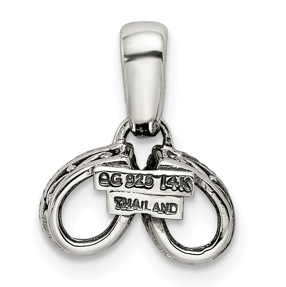 Sterling Silver Antiqued with 14k 2-stone with Diamond Mothers Pendant Semi-Mount