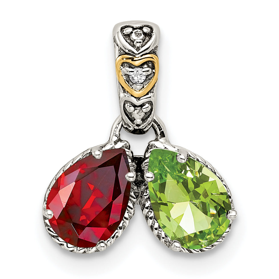 Sterling Silver Antiqued with 14k 2-stone with Diamond Mothers Pendant Semi-Mount