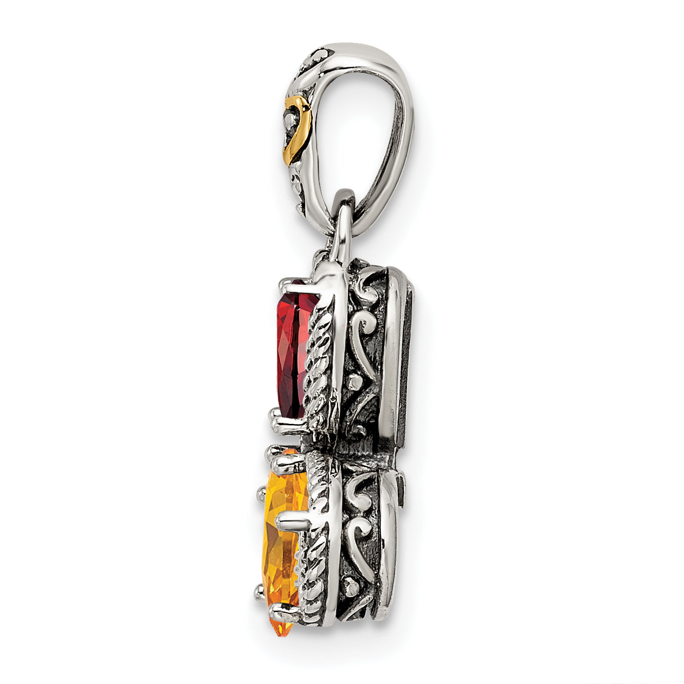 Sterling Silver Antiqued with 14k 3-stone with Diamond Mothers Pendant Semi-Mount