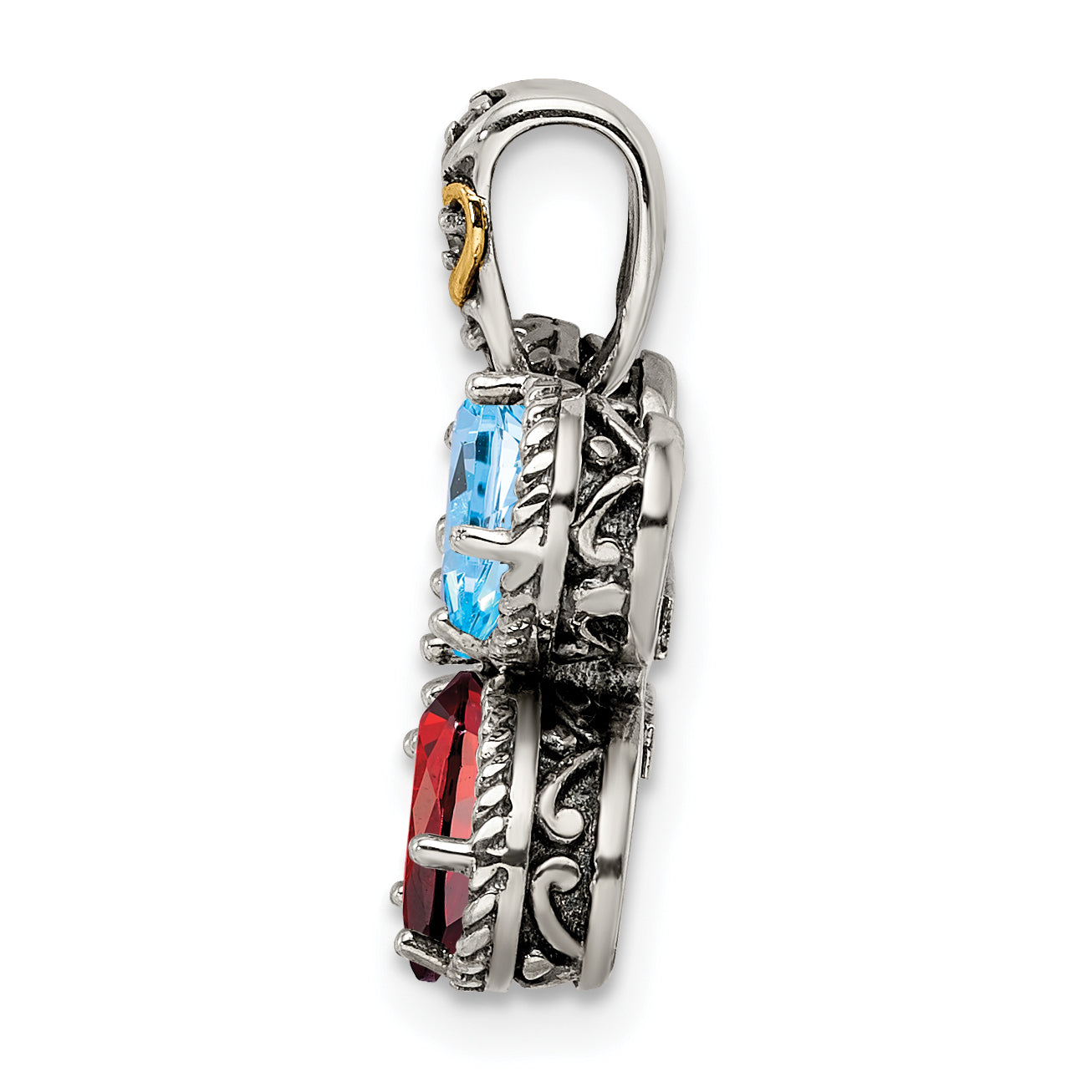 Sterling Silver Antiqued with 14k 4-stone with Diamond Mothers Pendant Semi-Mount