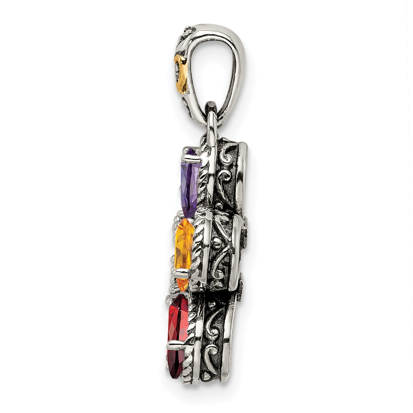 Sterling Silver Antiqued with 14k 5-stone with Diamond Mothers Pendant Semi-Mount