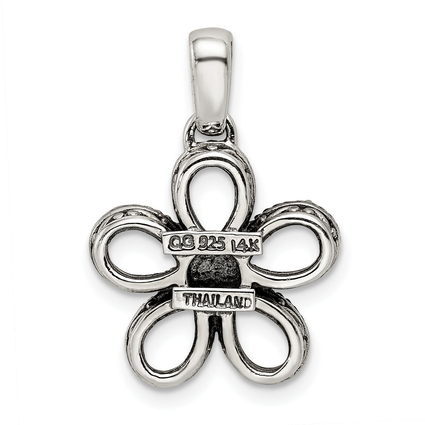 Sterling Silver Antiqued with 14k 5-stone with Diamond Mothers Pendant Semi-Mount