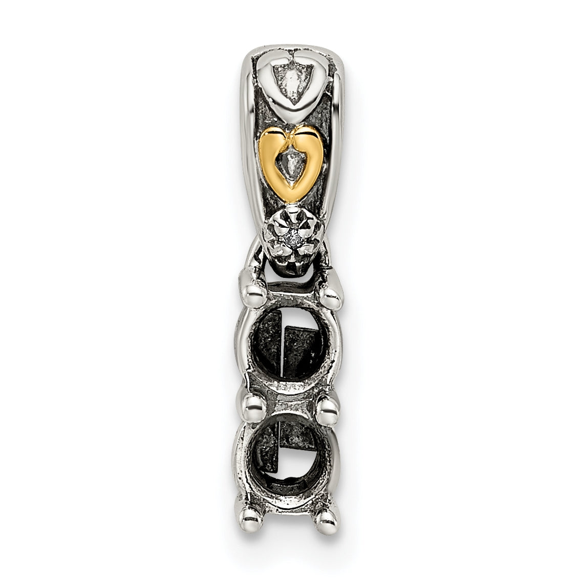 Sterling Silver with 14k Two-stone and Diamond Mother's Pendant on 18in Chain
