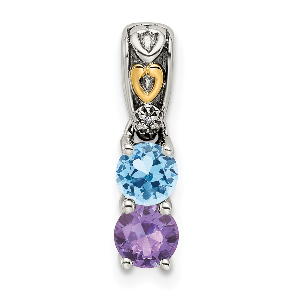 Sterling Silver Antiqued with 14k 2 stone with Diamond Mothers Pendant Semi-Mount