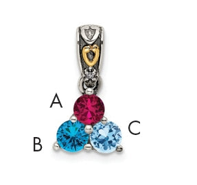 Sterling Silver with 14k Three-stone and Diamond Mother's Pendant on 18in Chain