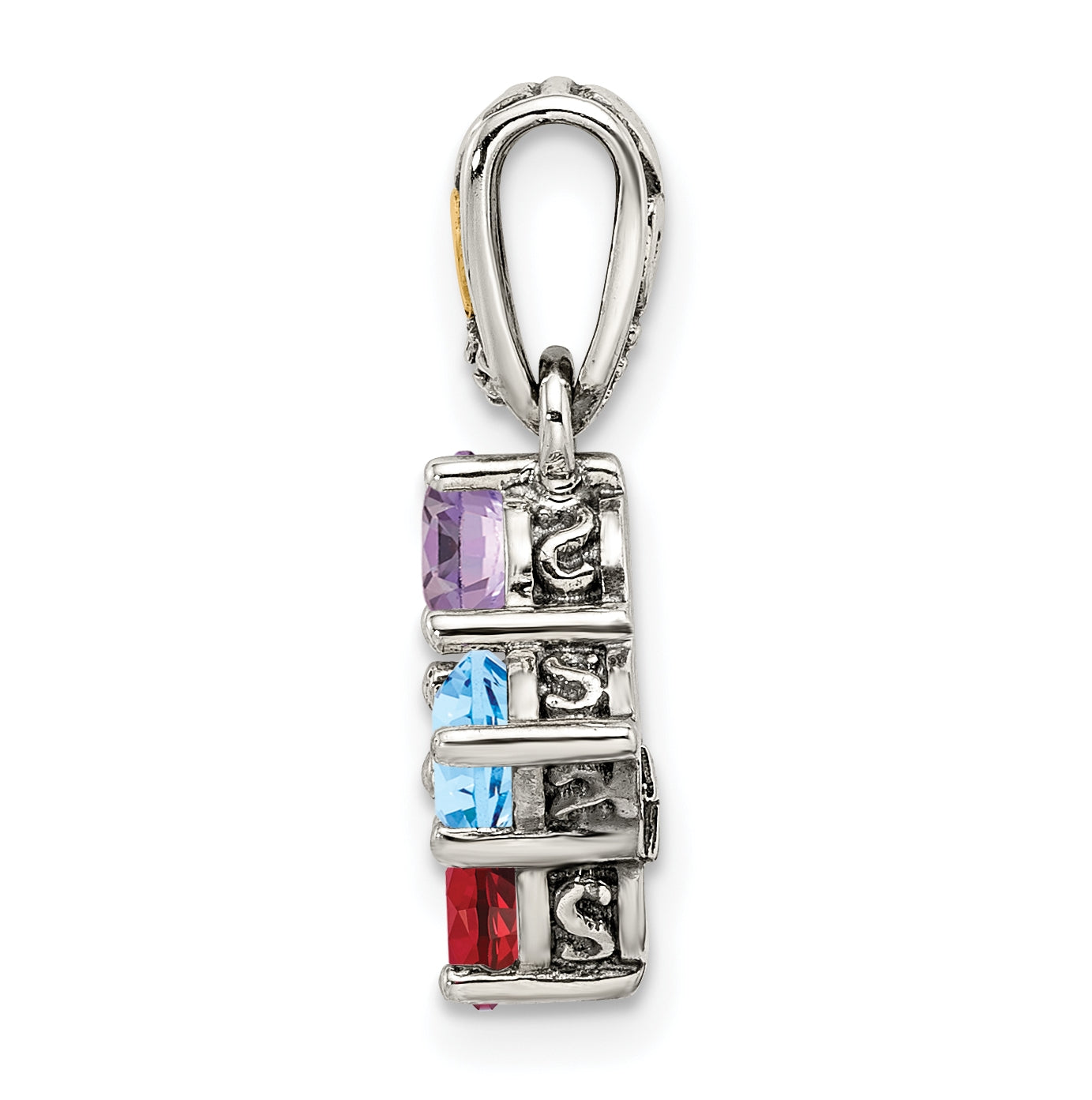 Sterling Silver with 14k Four-stone and Diamond Mother's Pendant on 18in Chain