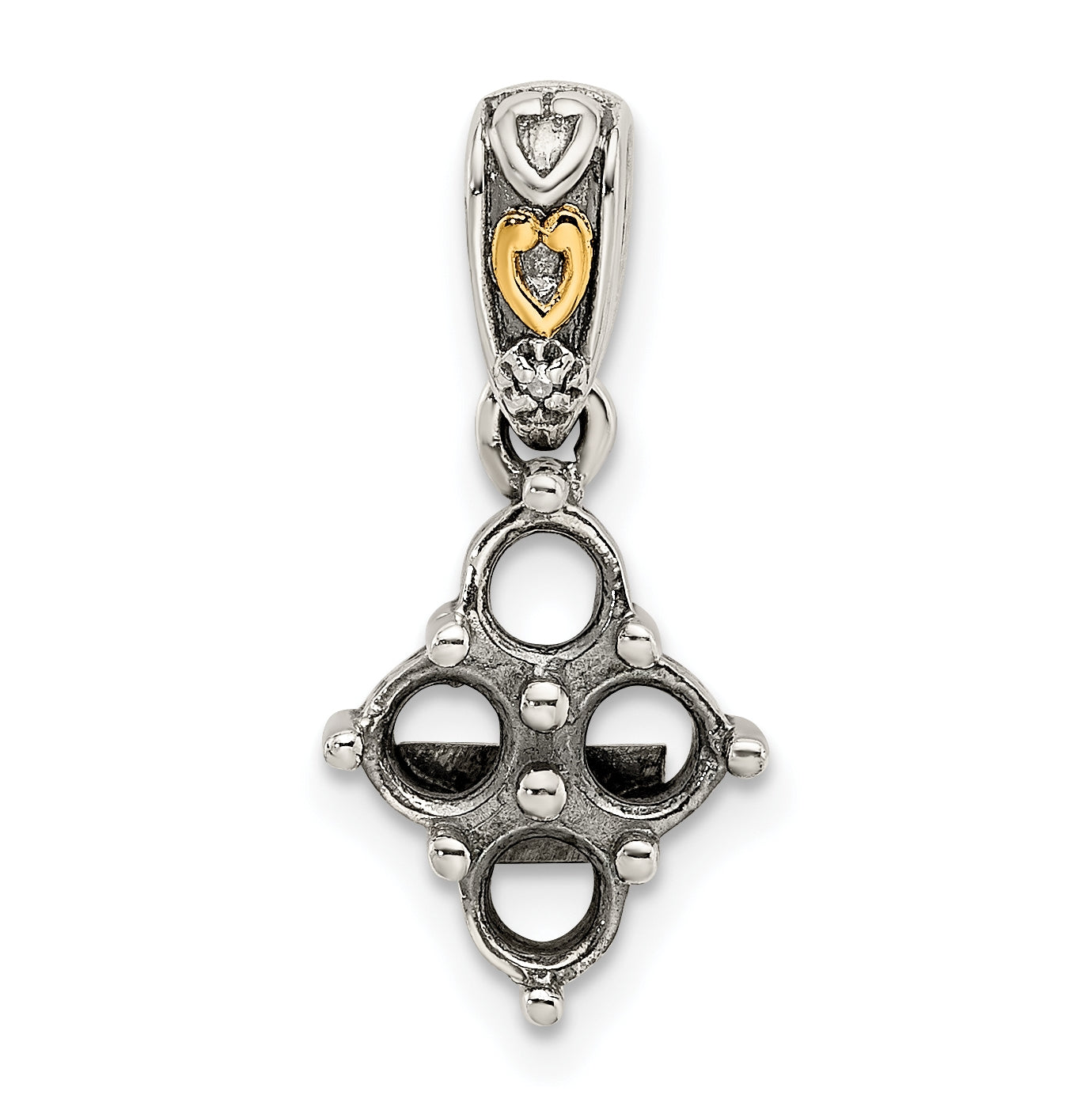Sterling Silver with 14k Four-stone and Diamond Mother's Pendant on 18in Chain
