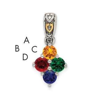 Sterling Silver with 14k Four-stone and Diamond Mother's Pendant on 18in Chain