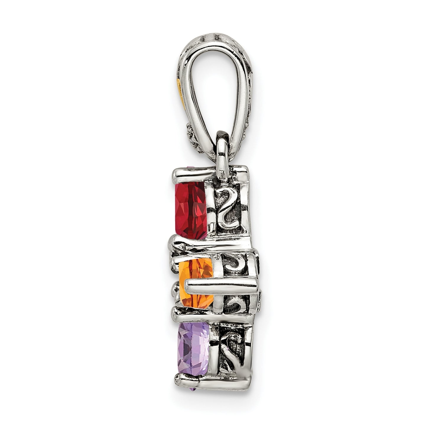 Sterling Silver with 14k Five-stone and Diamond Mother's Pendant on 18in Chain