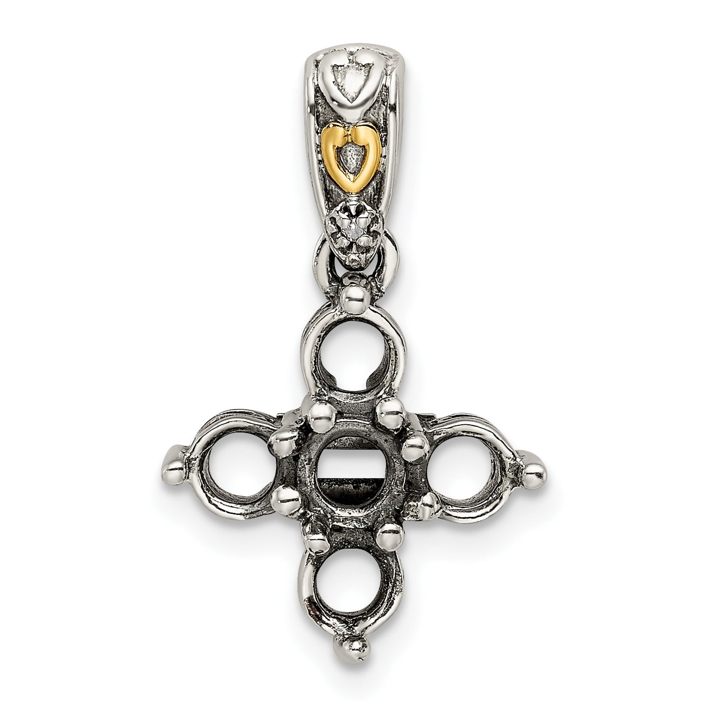 Sterling Silver with 14k Five-stone and Diamond Mother's Pendant on 18in Chain