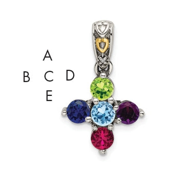 Sterling Silver with 14k Five-stone and Diamond Mother's Pendant on 18in Chain