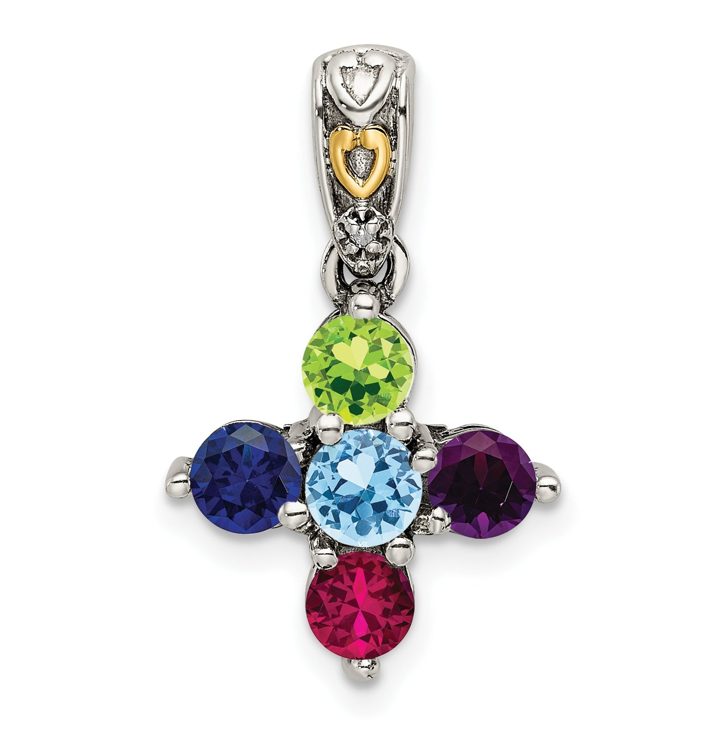 Sterling Silver Antiqued with 14k 5 stone with Diamond Mothers Pendant Semi-Mount