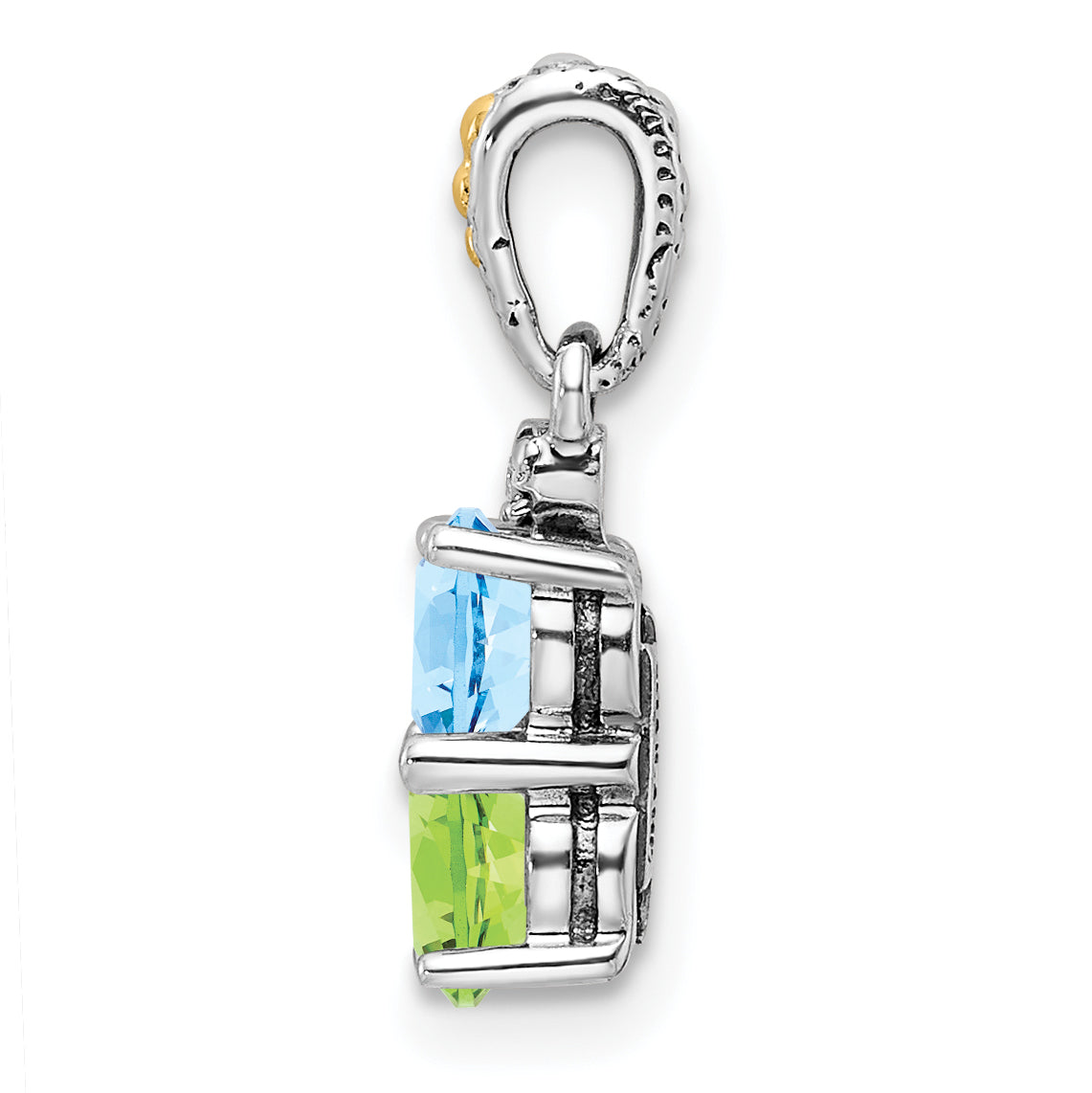 Sterling Silver Antiqued with 14k 2-stone with Diamond Mothers Pendant Semi-Mount